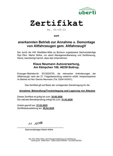 Umweltzertifikat 2025